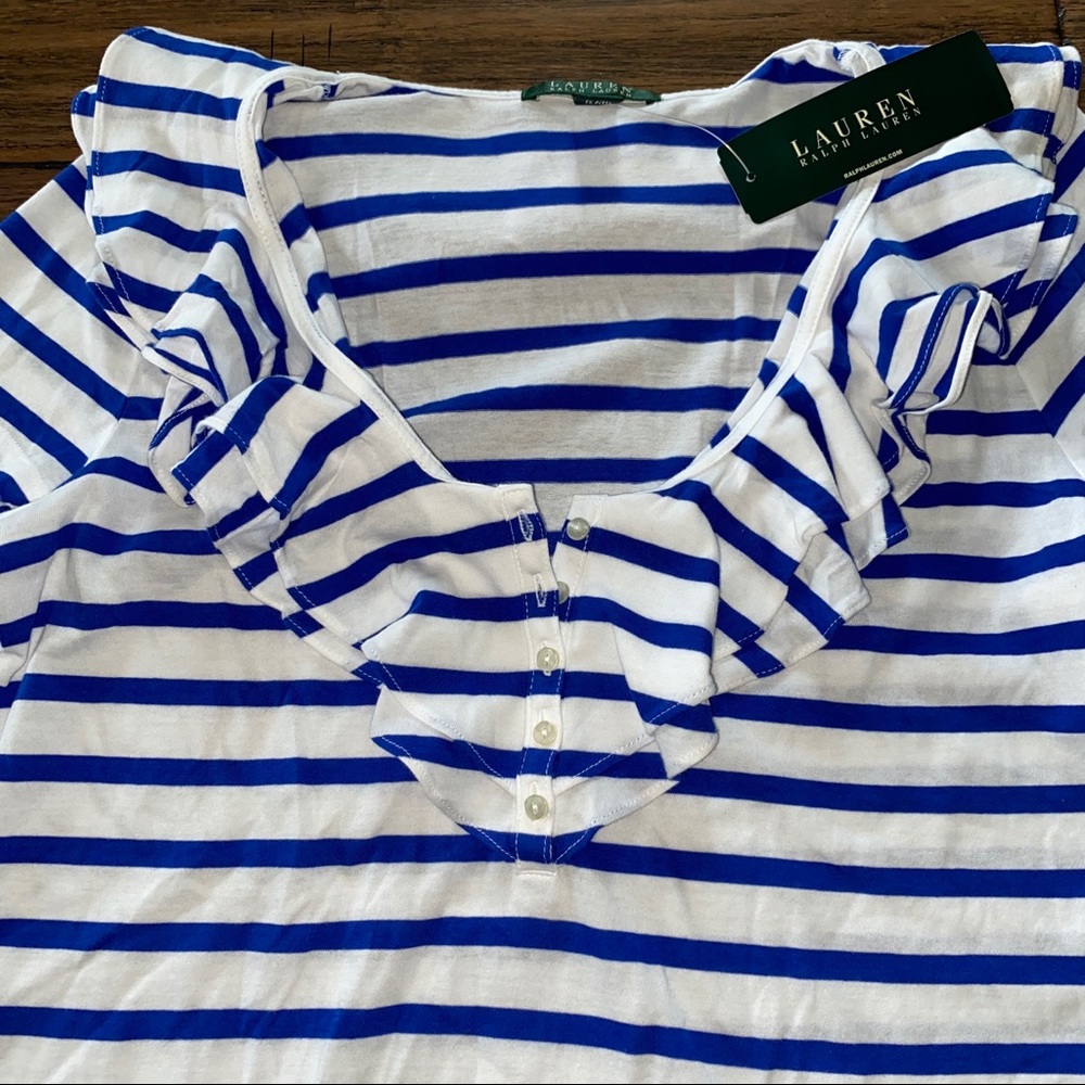 041. NWT Ralph Lauren Stripe Ruffle Button Top - Picture 7 of 10